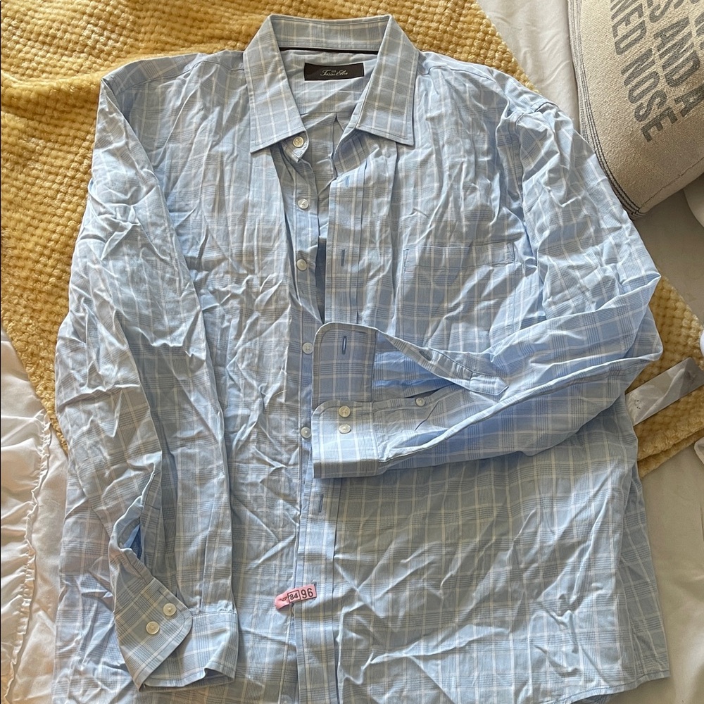 Tasso Elba Light Blue Plaid Dress Shirt